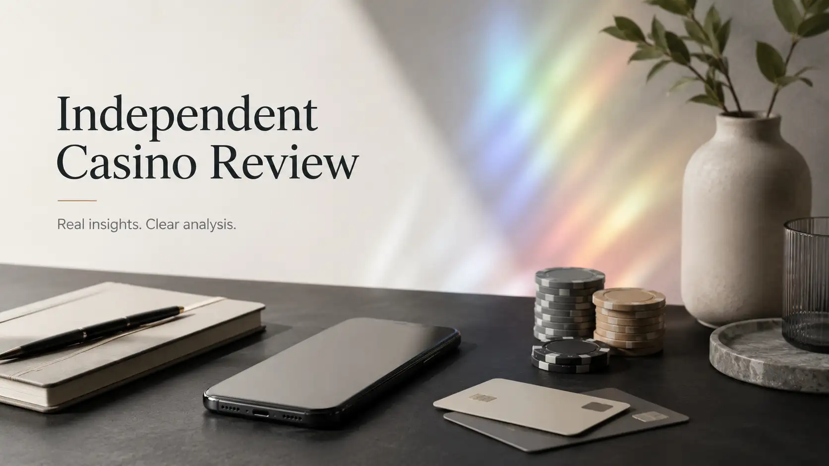 Casino information desk with abstract rainbow-toned light and mobile and payment motifs